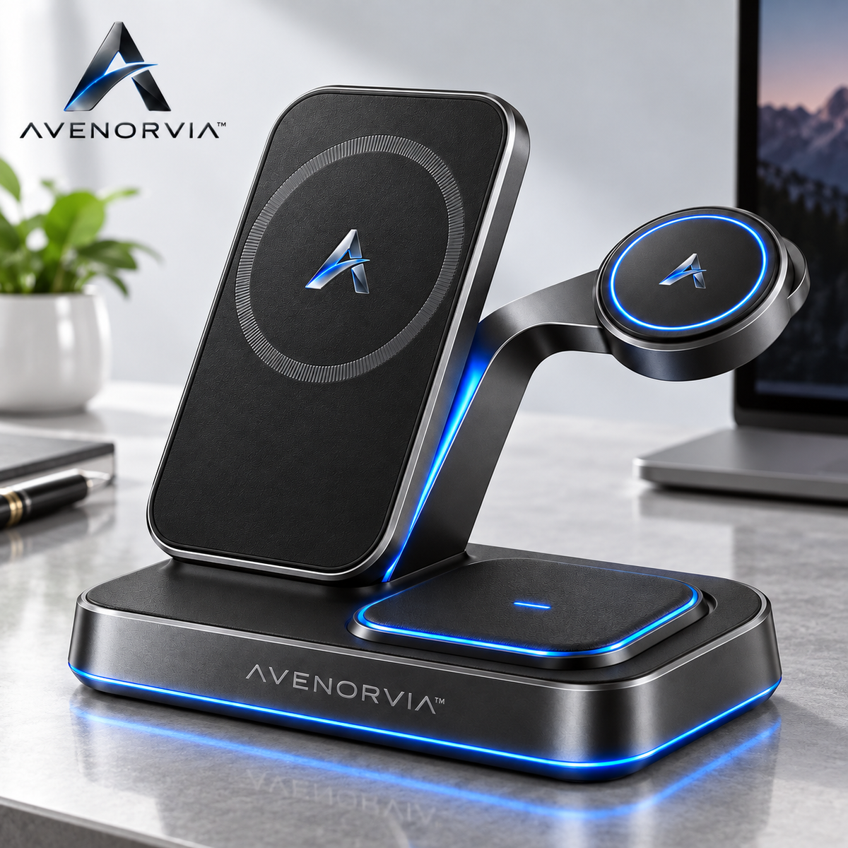 Avenorvia™ Multi-Device Charging Station – 5-in-1 Desktop Charging Hub for Phones, Watches, Earbuds & Everyday Electronics