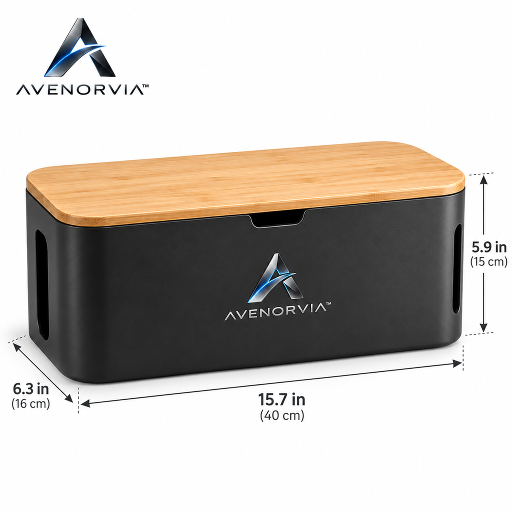 Avenorvia™ Cable Management Box – Power Strip & Cord Organizer with Ventilated Lid for Desks, Offices & Home Charging Areas