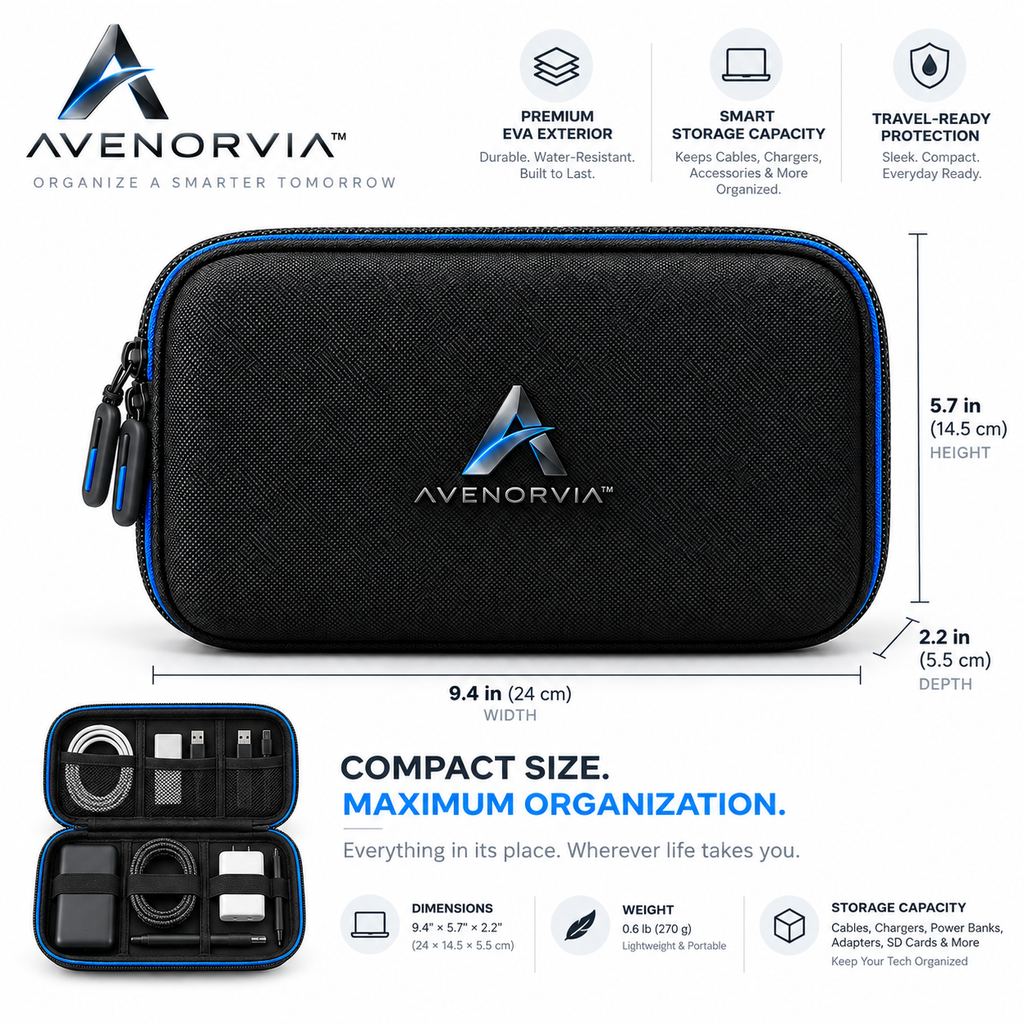 Avenorvia™ Travel Tech Organizer Bag – Multi-Layer Electronic Accessories Case for Cables, Chargers, Power Banks & Everyday Travel Gear