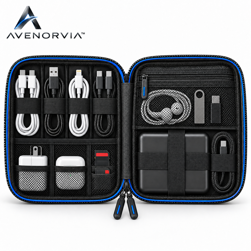 Avenorvia™ Travel Tech Organizer Bag – Multi-Layer Electronic Accessories Case for Cables, Chargers, Power Banks & Everyday Travel Gear