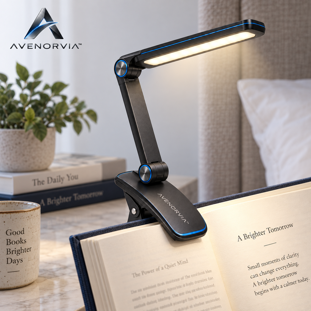 Avenorvia™ FlexBeam Portable Reading Light – Rechargeable Clip-On Book Lamp with 3 Light Tones & Adjustable Brightness
