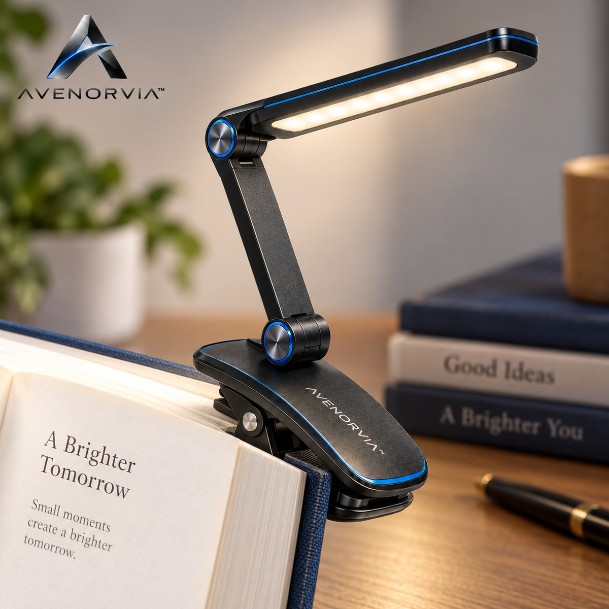 Avenorvia™ FlexBeam Portable Reading Light – Rechargeable Clip-On Book Lamp with 3 Light Tones & Adjustable Brightness