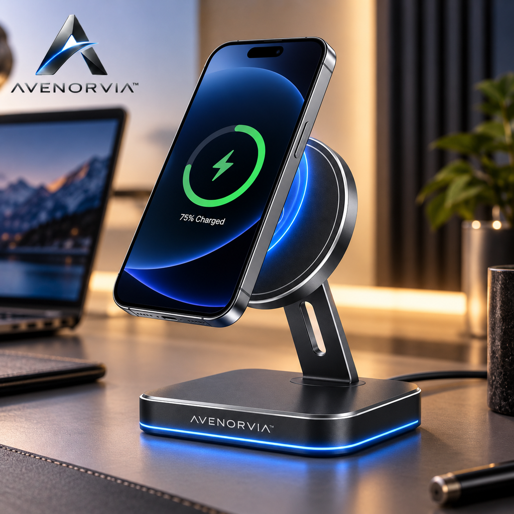 Avenorvia™ 15W Slim Wireless Charging Pad – Fast Desktop Charger for Phones, Earbuds & Everyday Devices