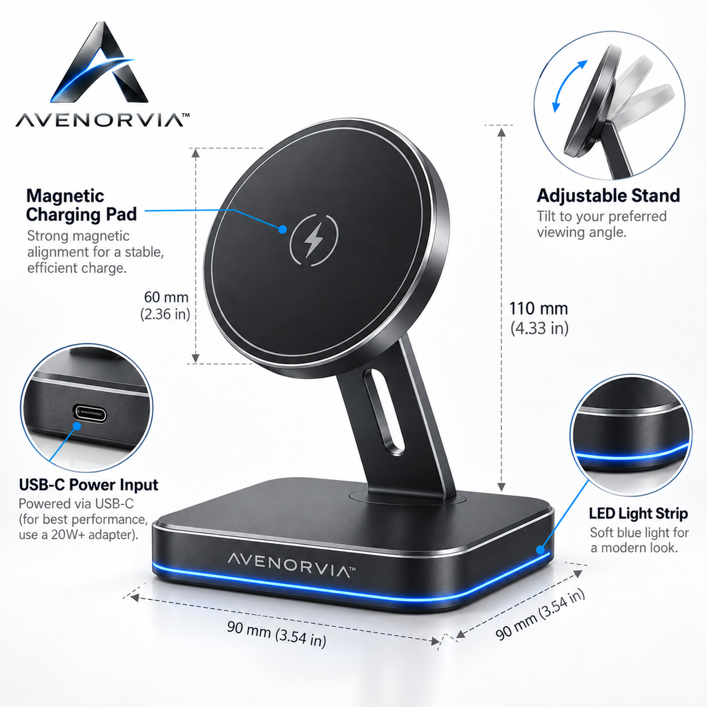 Avenorvia™ 15W Slim Wireless Charging Pad – Fast Desktop Charger for Phones, Earbuds & Everyday Devices