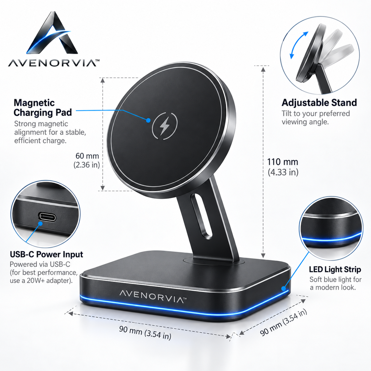 Avenorvia™ 15W Slim Wireless Charging Pad – Fast Desktop Charger for Phones, Earbuds & Everyday Devices