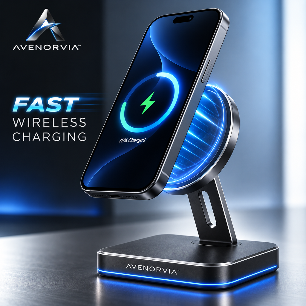 Avenorvia™ 15W Slim Wireless Charging Pad – Fast Desktop Charger for Phones, Earbuds & Everyday Devices