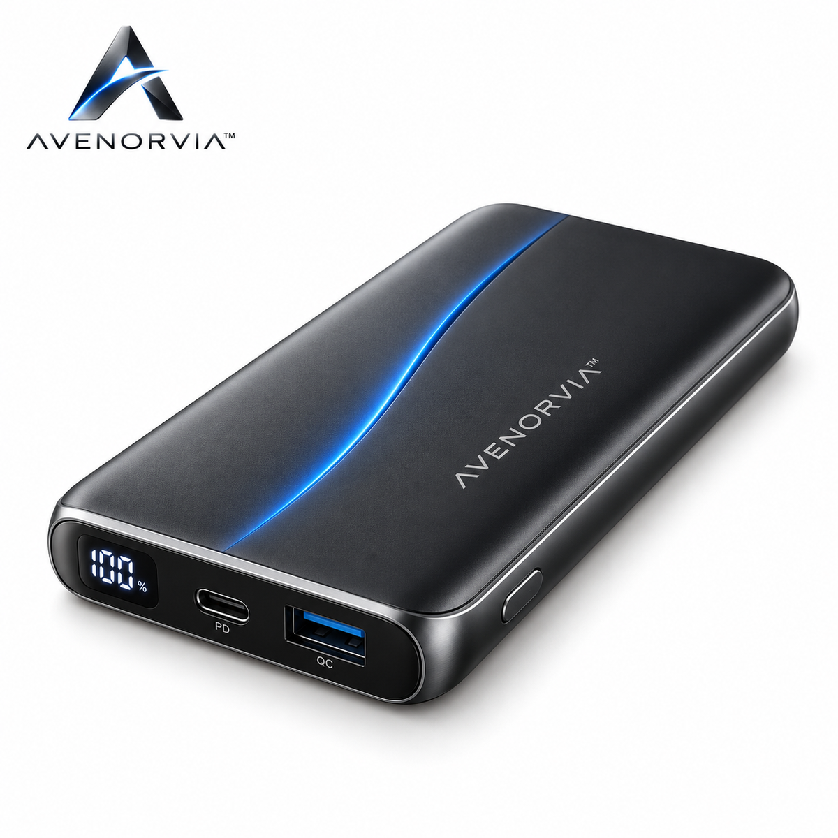 Avenorvia™ 10,000mAh Compact Portable Power Bank – 20W Fast-Charge Travel Battery with USB-C, Dual Output & Digital Power Display