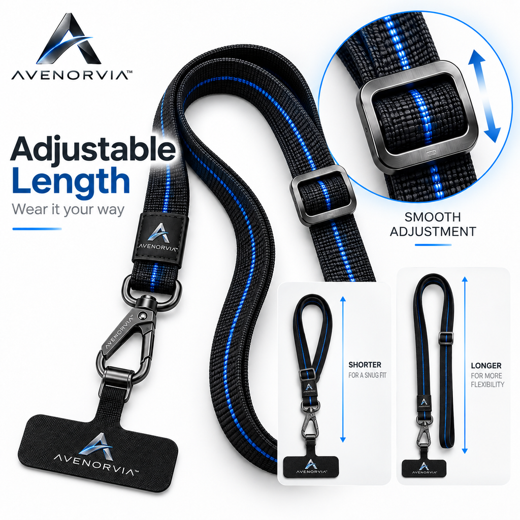 Avenorvia™ Adjustable Crossbody Phone Lanyard – Hands-Free Phone Strap with Universal Tether Tab for Travel, Work & Everyday Carry
