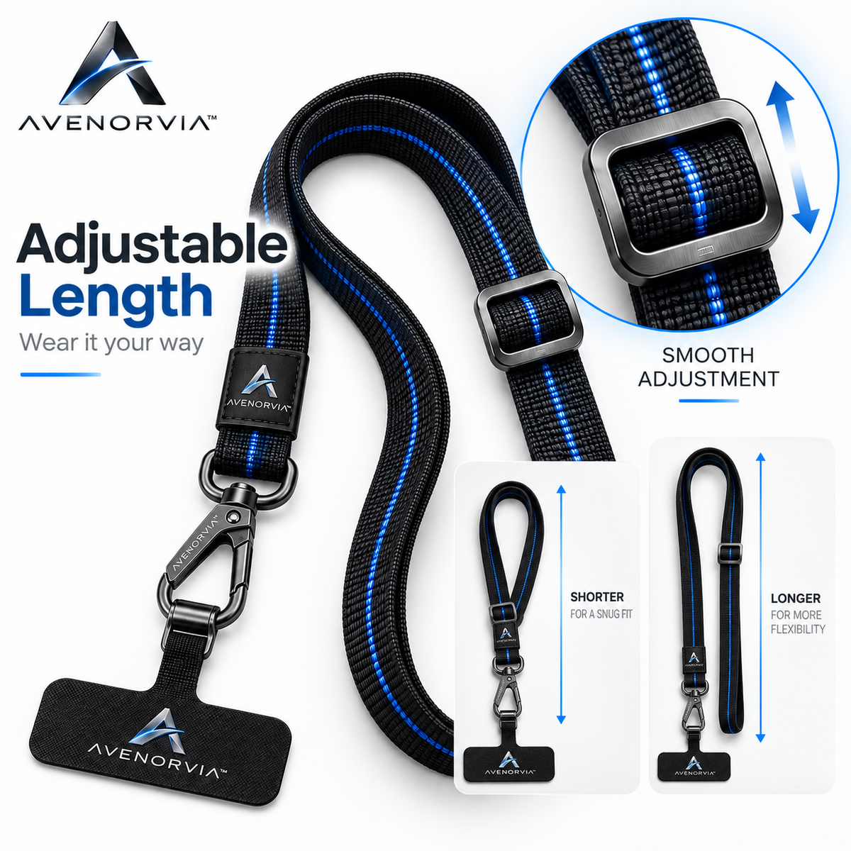 Avenorvia™ Adjustable Crossbody Phone Lanyard – Hands-Free Phone Strap with Universal Tether Tab for Travel, Work & Everyday Carry