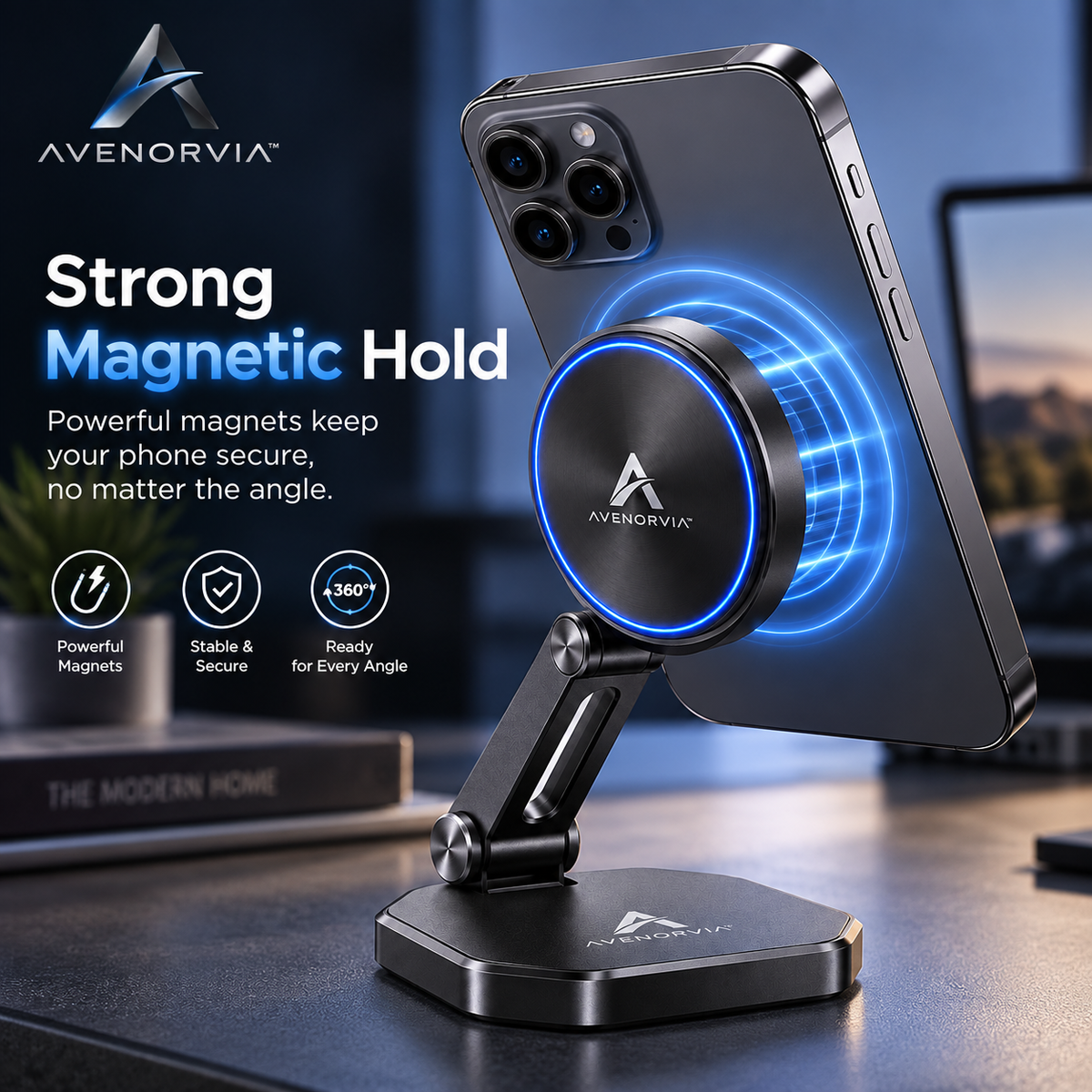 Avenorvia™ PocketFold Adjustable Phone Stand – Compact Fold-Flat Desktop Holder for Work, Travel, Video Calls & Everyday Viewing