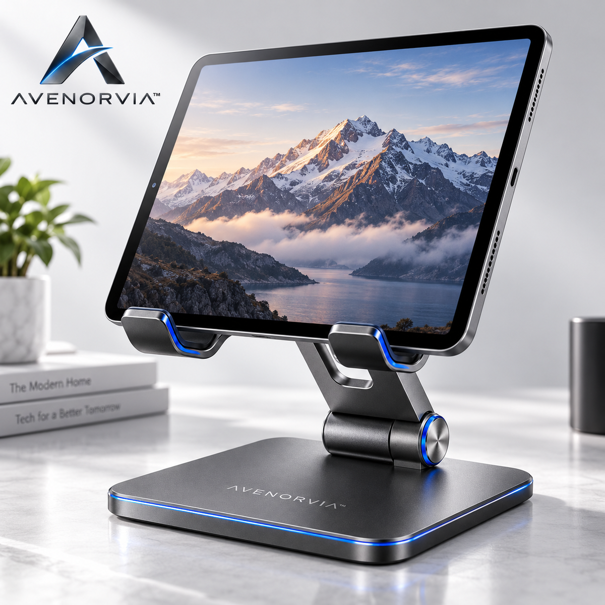 Avenorvia™ FlexView Adjustable Tablet Stand – 360° Rotating Desktop Holder for Work, Streaming, Video Calls & Everyday Use