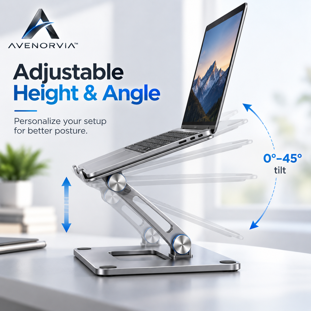 Avenorvia™ ElevateFold Adjustable Laptop Stand – Foldable Ergonomic Desktop Riser for Work, Study & Travel
