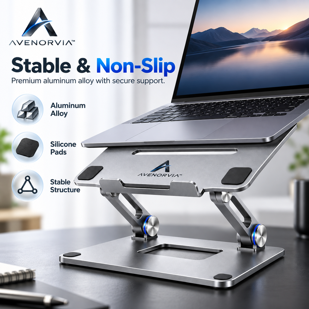 Avenorvia™ ElevateFold Adjustable Laptop Stand – Foldable Ergonomic Desktop Riser for Work, Study & Travel